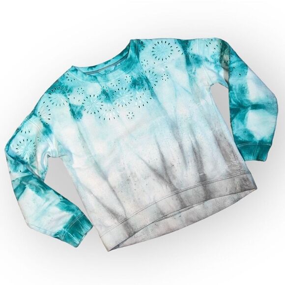 Boden Arabella Eyelet Ombré Tie-dyed Crewneck Pullover Sweatshirt, Women’s Small - Picture 1 of 13